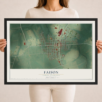 Map of Faison, North Carolina, 18 x 24 inch print in a black wood frame