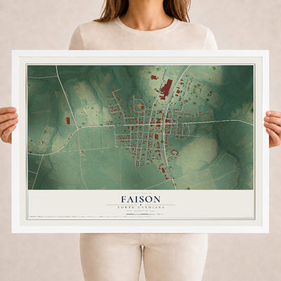 Map of Faison, North Carolina, 18 x 24 inch print in a white wood frame