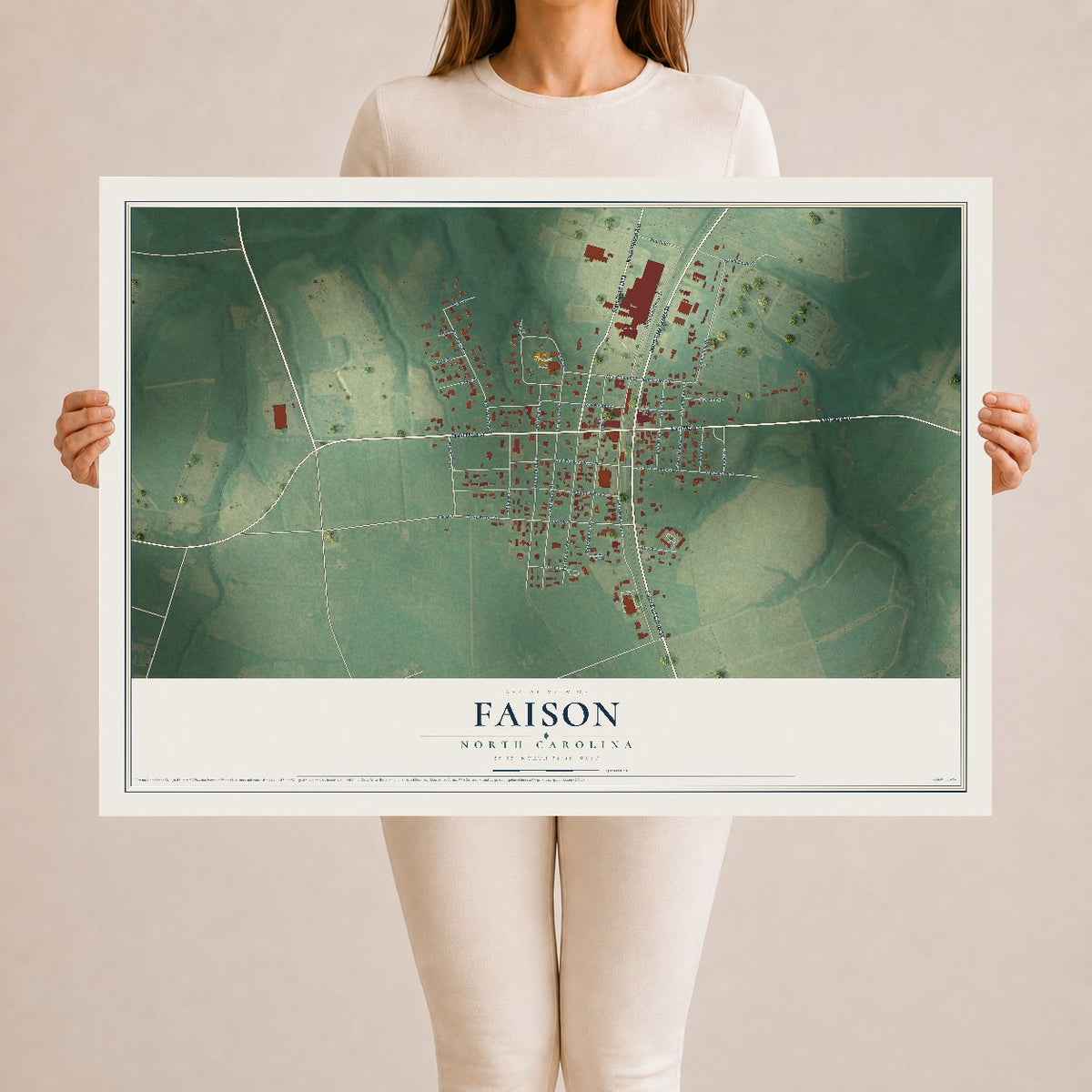 Map of Faison, North Carolina, 24 x 36 inch unframed archival matte print