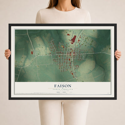 Map of Faison, North Carolina, 24 x 36 inch print in a black wood frame