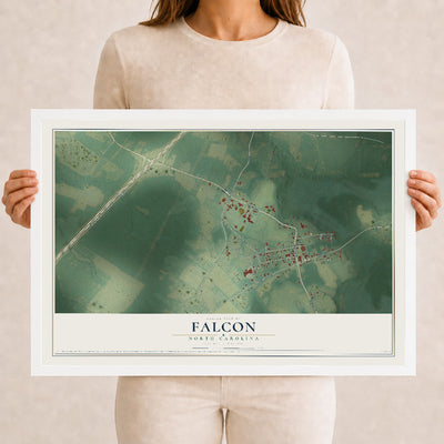 Map of Falcon, North Carolina, 12 x 18 inch print in a white wood frame