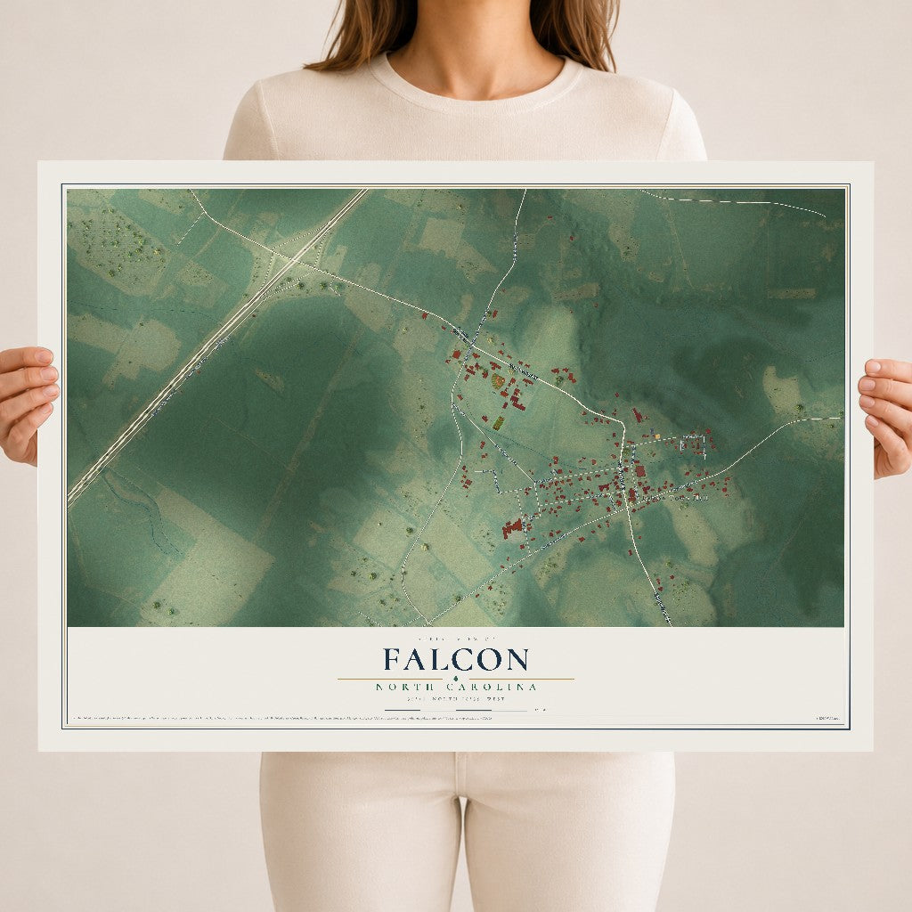 Map of Falcon, North Carolina, 18 x 24 inch unframed archival matte print