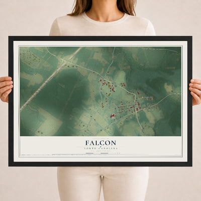 Map of Falcon, North Carolina, 18 x 24 inch print in a black wood frame