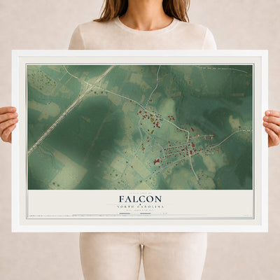 Map of Falcon, North Carolina, 18 x 24 inch print in a white wood frame