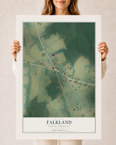 Map of Falkland, North Carolina, 24 x 36 inch print in a white wood frame