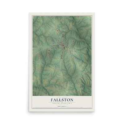 Map of Fallston, North Carolina, 12 x 18 inch unframed archival matte print