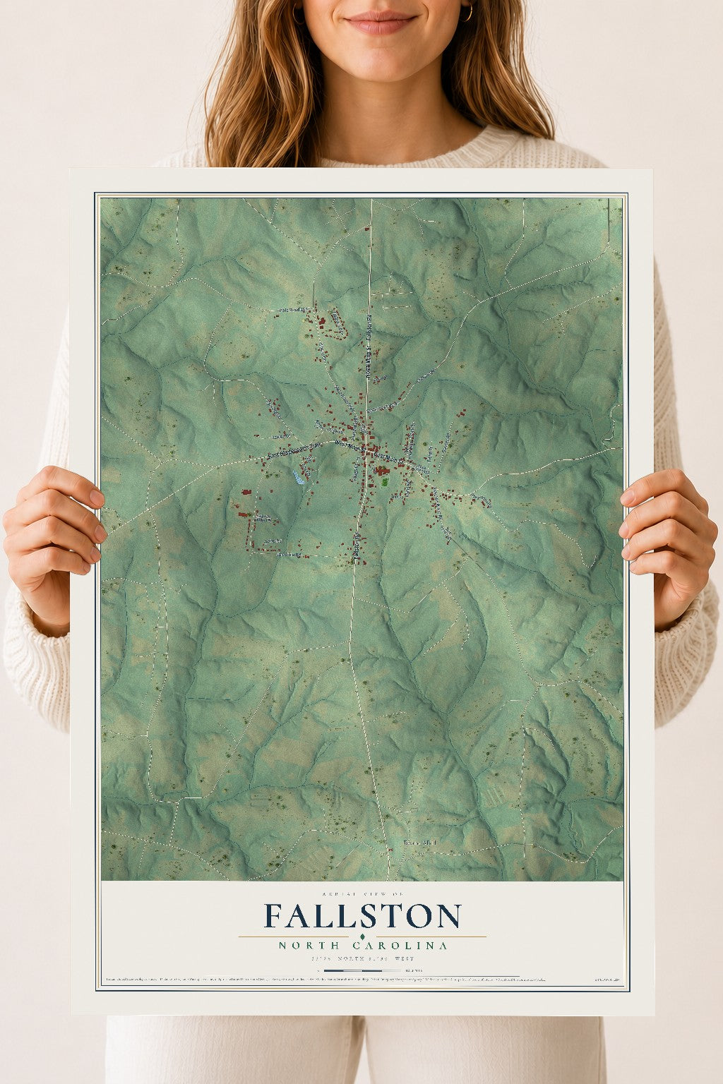 Map of Fallston, North Carolina, 18 x 24 inch unframed archival matte print