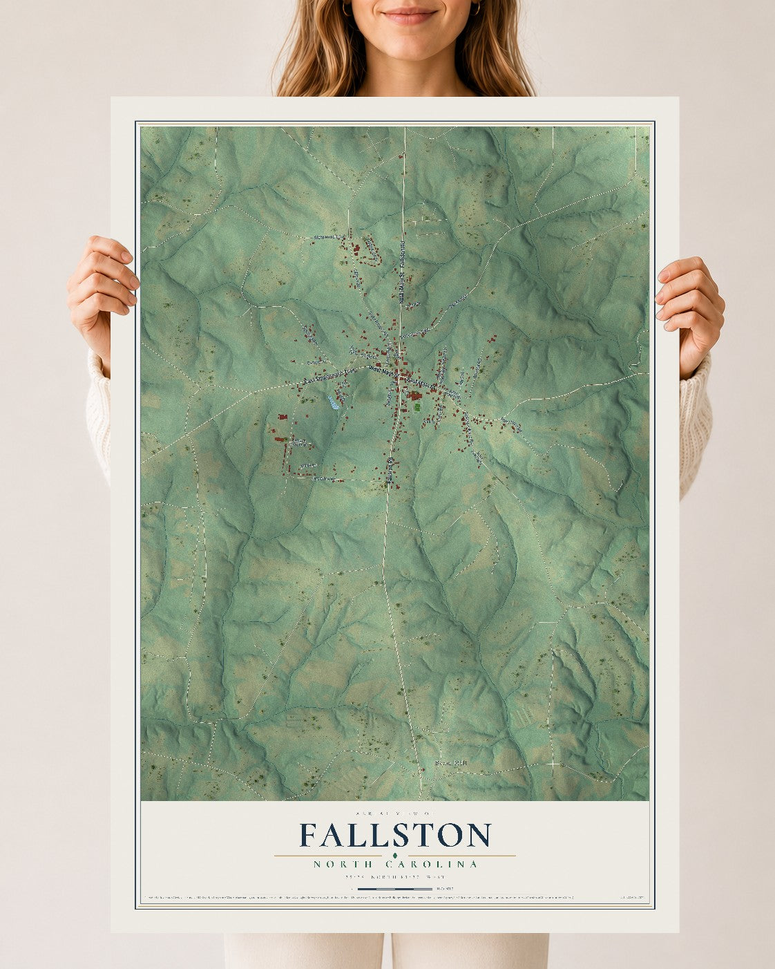Map of Fallston, North Carolina, 24 x 36 inch unframed archival matte print
