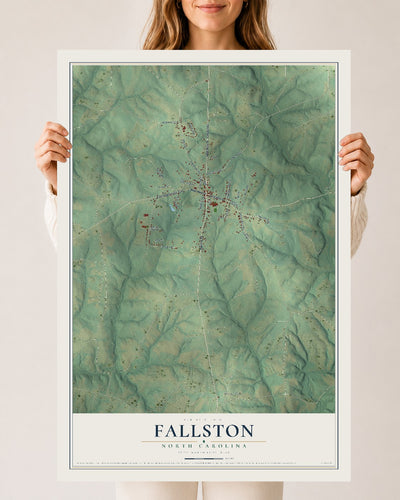 Map of Fallston, North Carolina, 24 x 36 inch unframed archival matte print