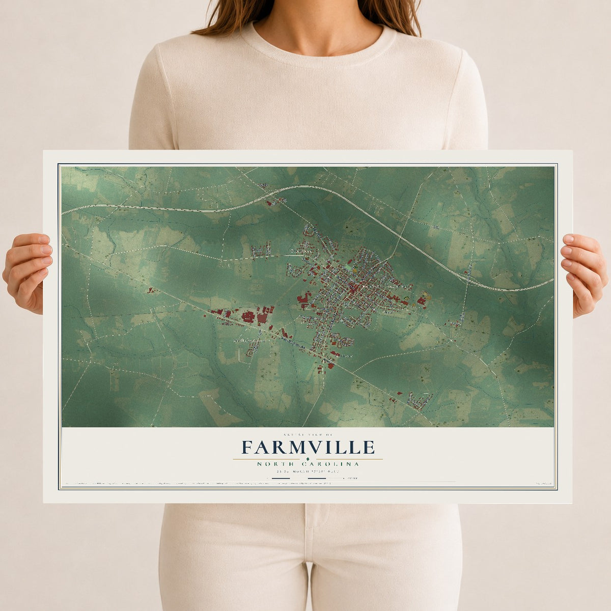 Map of Farmville, North Carolina, 12 x 18 inch unframed archival matte print