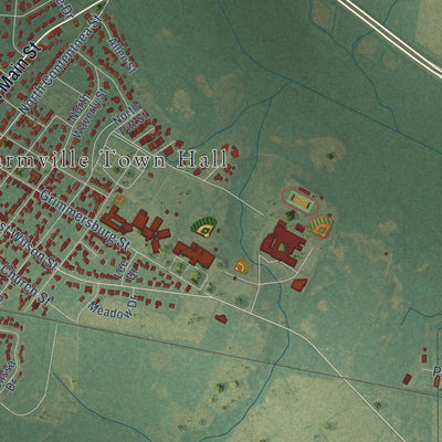 Second close-up of the map of Farmville, North Carolina print showing more streets and buildings