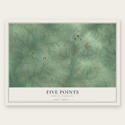 Five Points, North Carolina map print, the full design