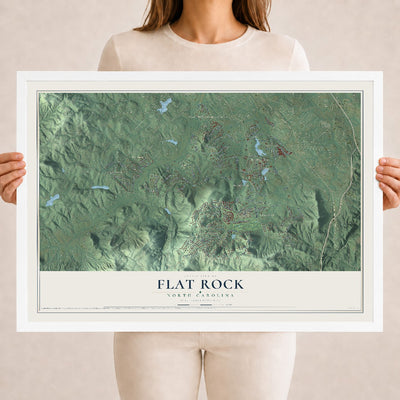 Map of Flat Rock, North Carolina, 18 x 24 inch print in a white wood frame