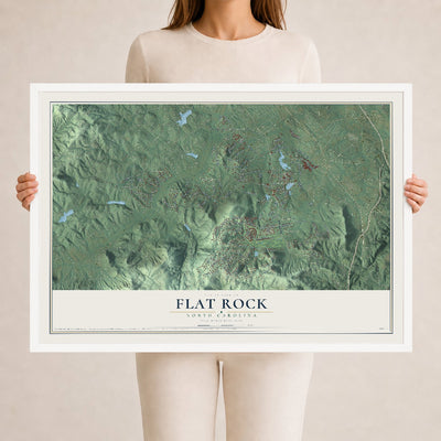 Map of Flat Rock, North Carolina, 24 x 36 inch print in a white wood frame