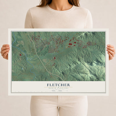 Map of Fletcher, North Carolina, 12 x 18 inch unframed archival matte print