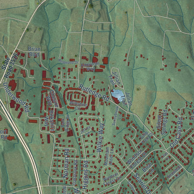 Close-up of the map of Fletcher, North Carolina print showing street and building detail