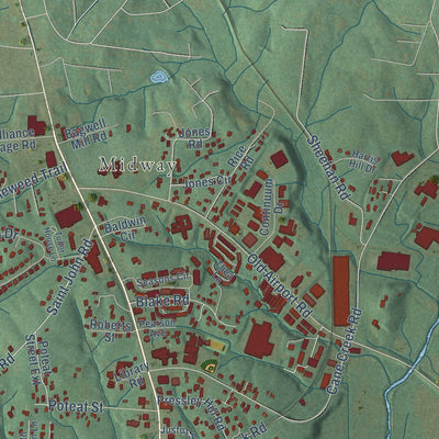 Second close-up of the map of Fletcher, North Carolina print showing more streets and buildings