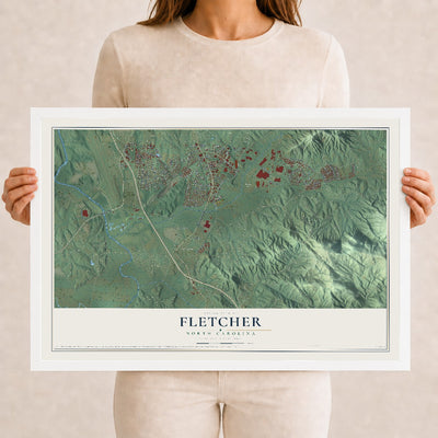 Map of Fletcher, North Carolina, 12 x 18 inch print in a white wood frame