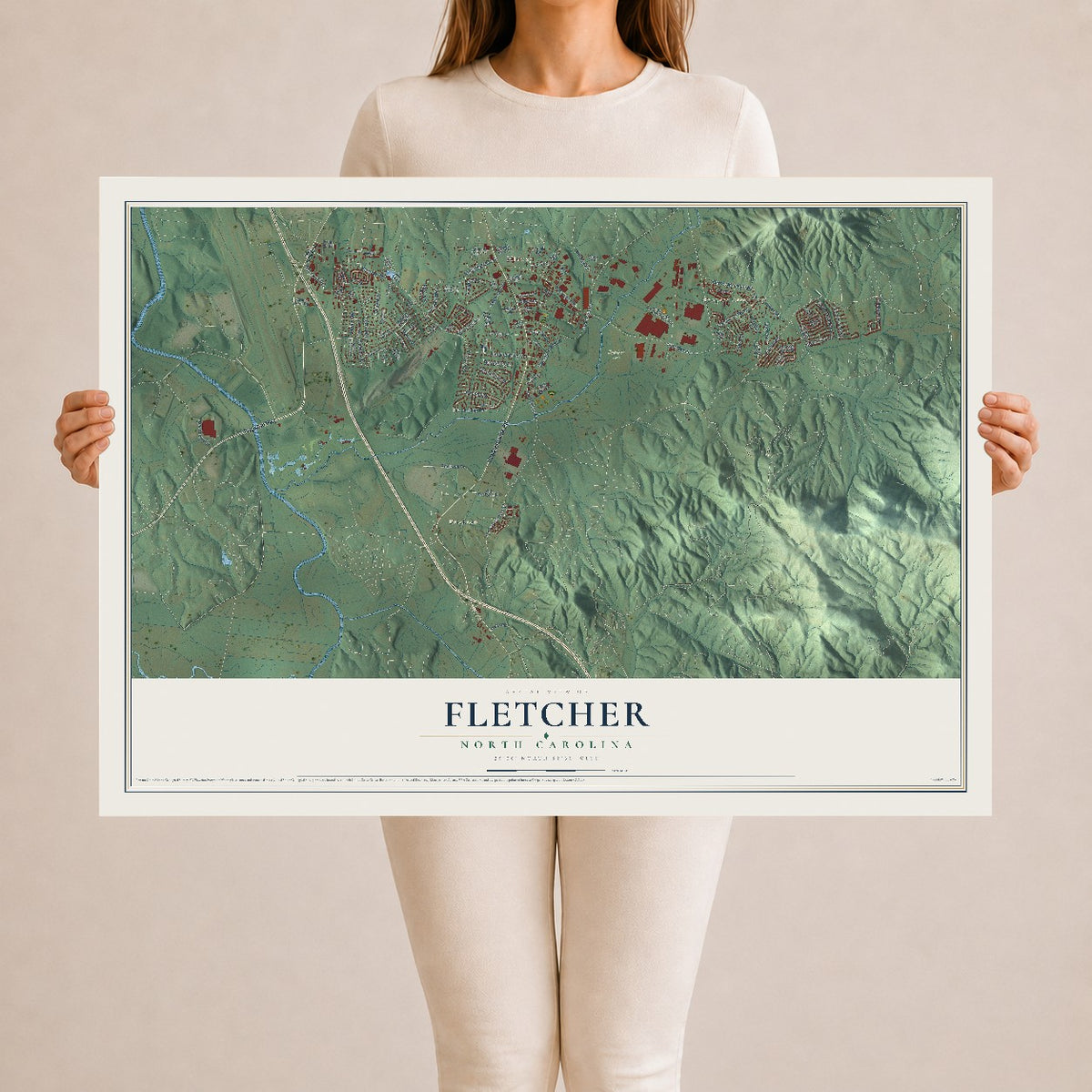 Map of Fletcher, North Carolina, 24 x 36 inch unframed archival matte print