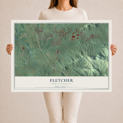 Map of Fletcher, North Carolina, 24 x 36 inch unframed archival matte print