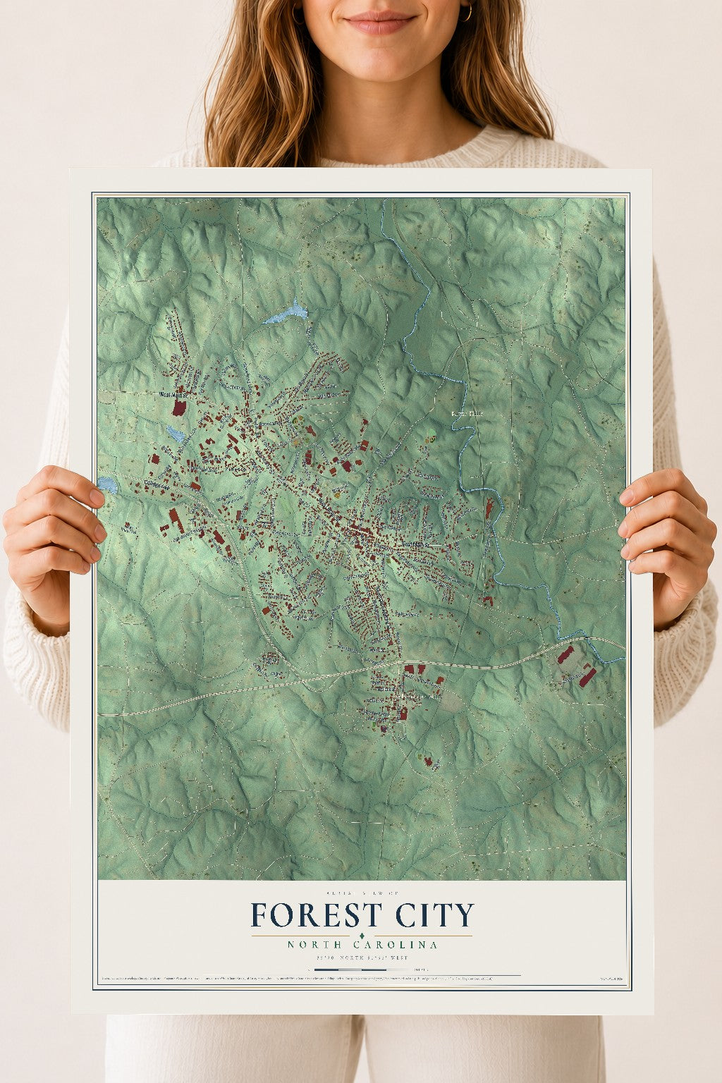 Map of Forest City, North Carolina, 18 x 24 inch unframed archival matte print