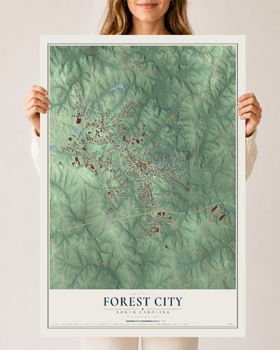 Map of Forest City, North Carolina, 24 x 36 inch unframed archival matte print