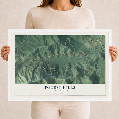 Map of Forest Hills, North Carolina, 12 x 18 inch print in a white wood frame