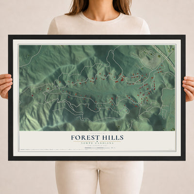 Map of Forest Hills, North Carolina, 18 x 24 inch print in a black wood frame