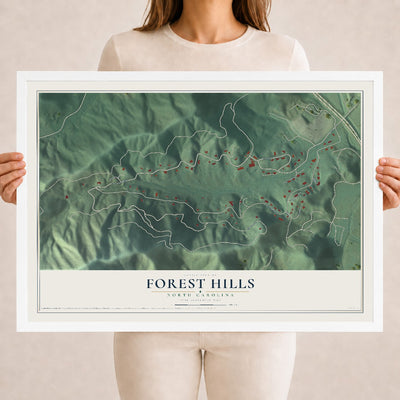 Map of Forest Hills, North Carolina, 18 x 24 inch print in a white wood frame
