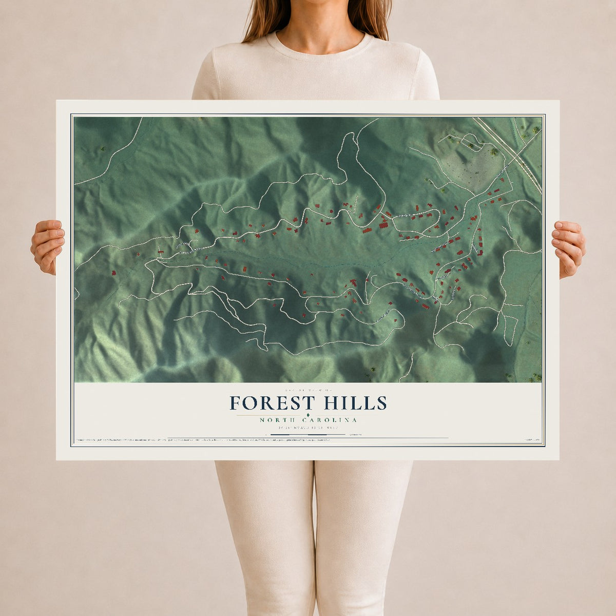 Map of Forest Hills, North Carolina, 24 x 36 inch unframed archival matte print