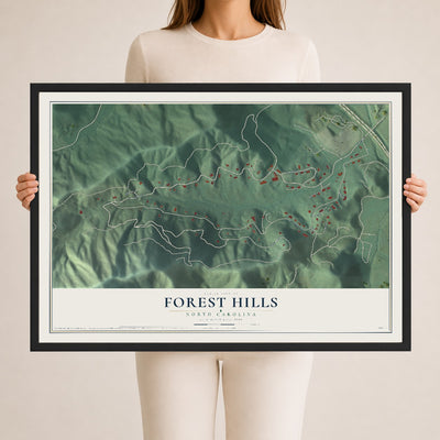 Map of Forest Hills, North Carolina, 24 x 36 inch print in a black wood frame