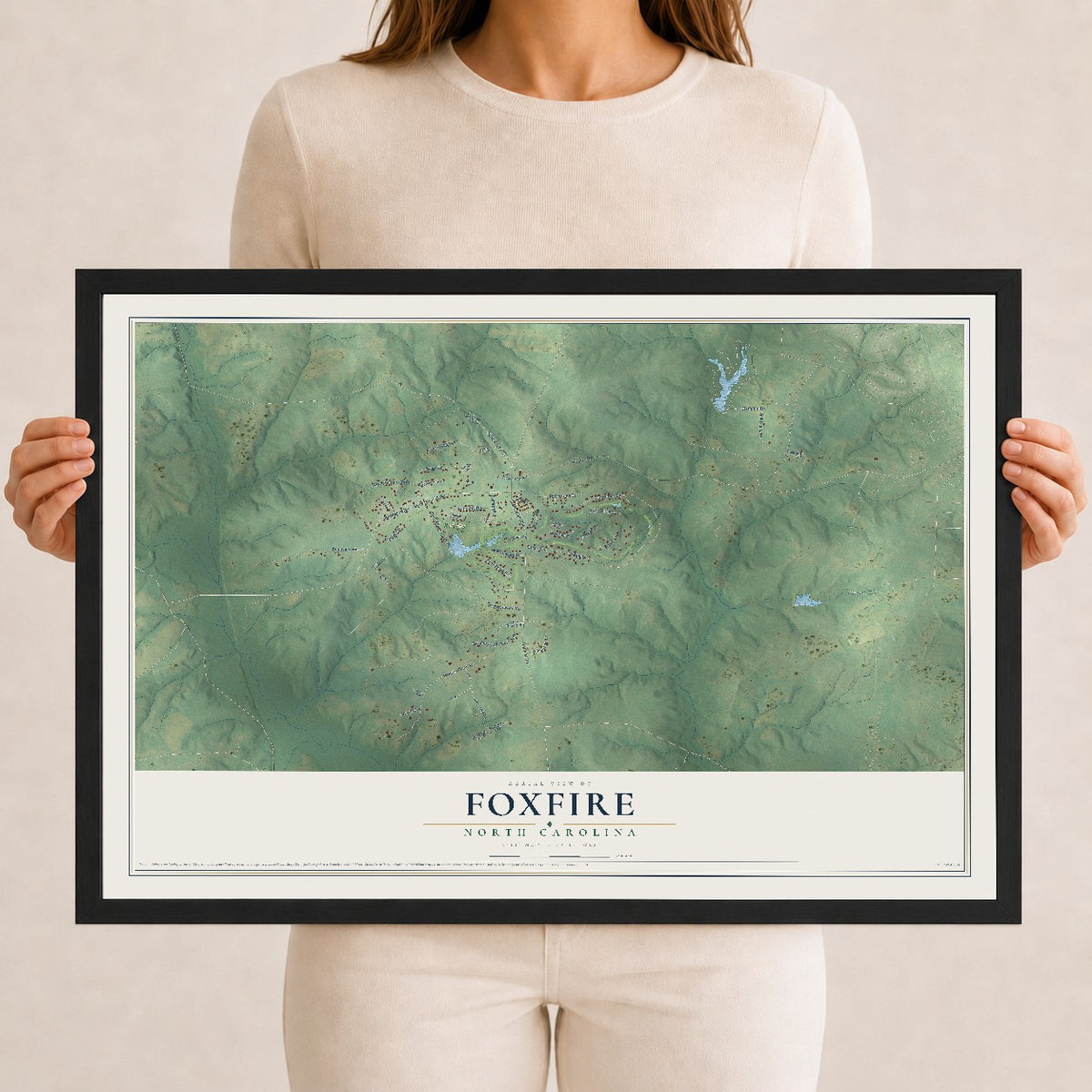 Map of Foxfire, North Carolina, 12 x 18 inch print in a black wood frame
