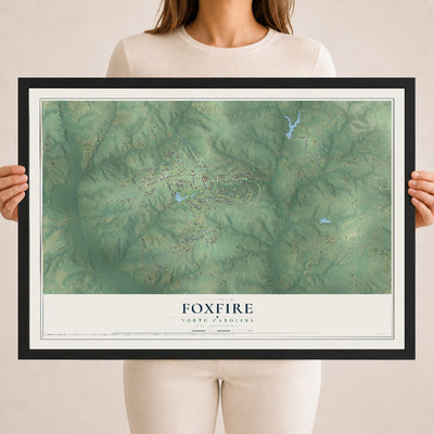 Map of Foxfire, North Carolina, 18 x 24 inch print in a black wood frame
