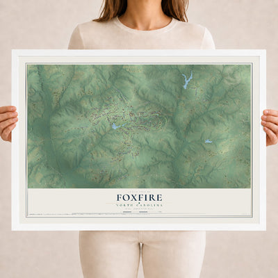 Map of Foxfire, North Carolina, 18 x 24 inch print in a white wood frame