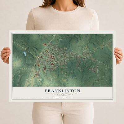 Map of Franklinton, North Carolina, 12 x 18 inch unframed archival matte print