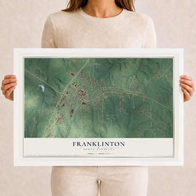 Map of Franklinton, North Carolina, 12 x 18 inch print in a white wood frame