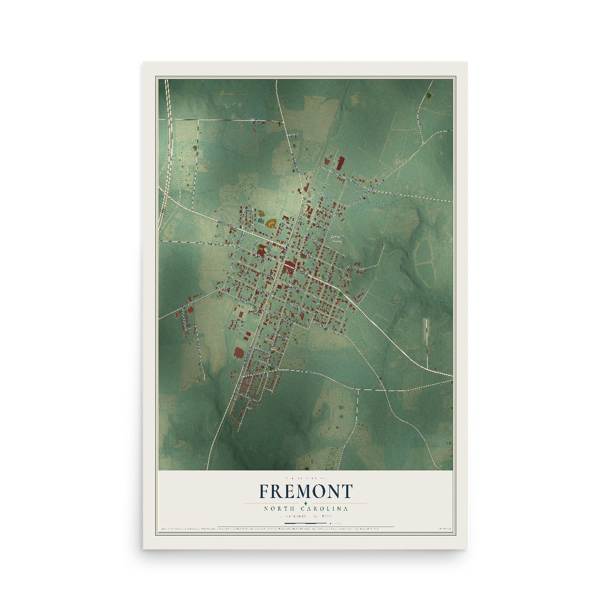 Map of Fremont, North Carolina, 12 x 18 inch unframed archival matte print