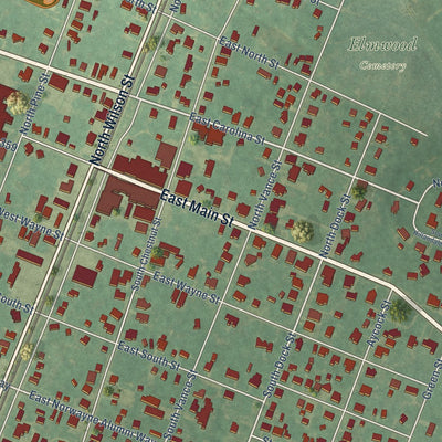 Close-up of the map of Fremont, North Carolina print showing street and building detail