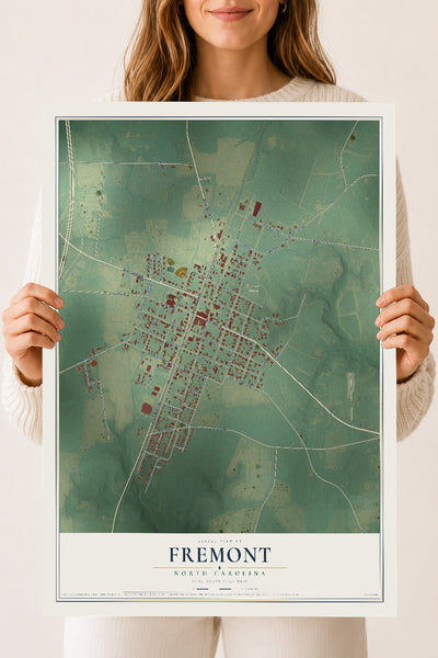 Map of Fremont, North Carolina, 18 x 24 inch unframed archival matte print