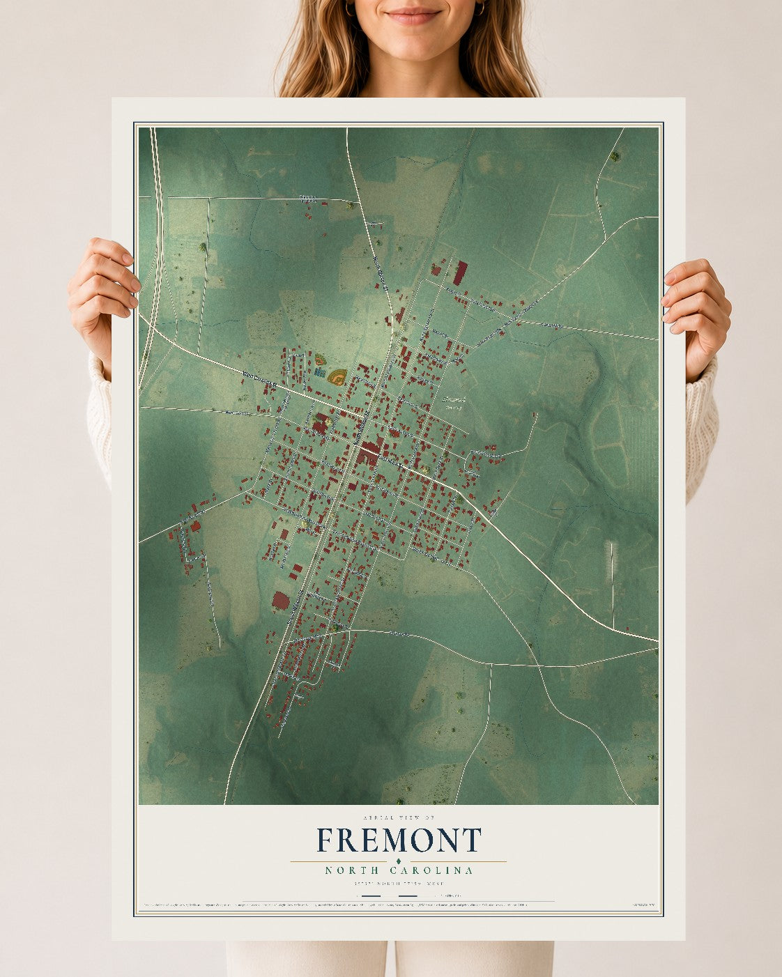 Map of Fremont, North Carolina, 24 x 36 inch unframed archival matte print