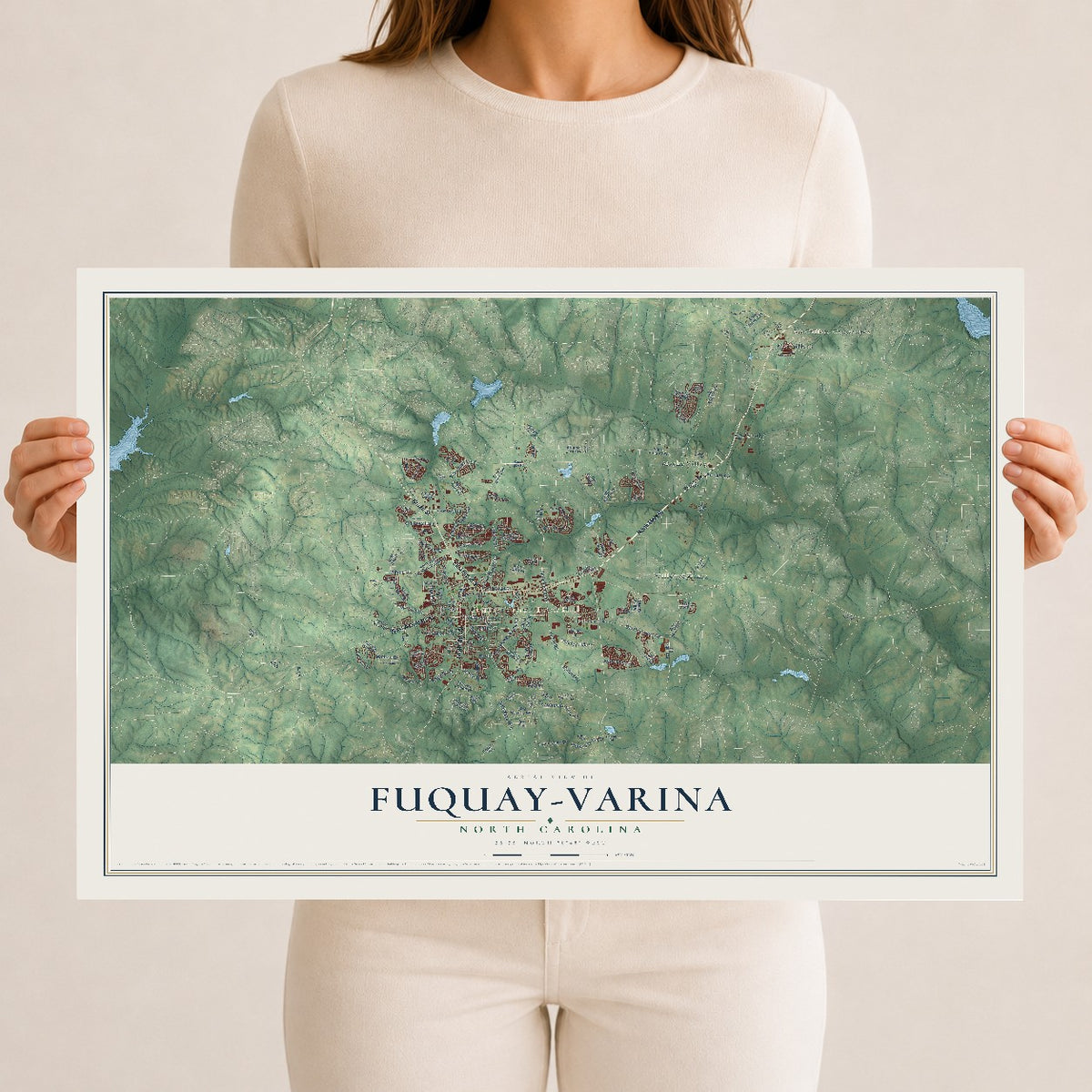 Map of Fuquay-Varina, North Carolina, 12 x 18 inch unframed archival matte print