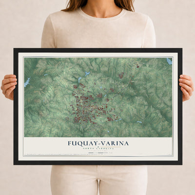 Map of Fuquay-Varina, North Carolina, 12 x 18 inch print in a black wood frame