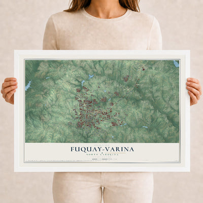 Map of Fuquay-Varina, North Carolina, 12 x 18 inch print in a white wood frame