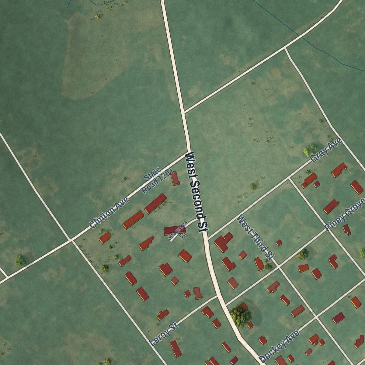 Second close-up of the map of Garland, North Carolina print showing more streets and buildings