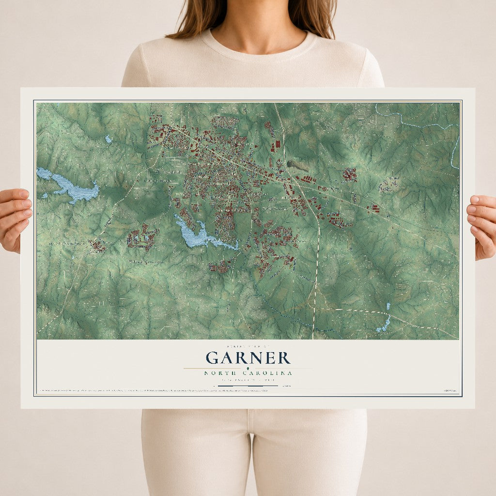 Map of Garner, North Carolina, 18 x 24 inch unframed archival matte print