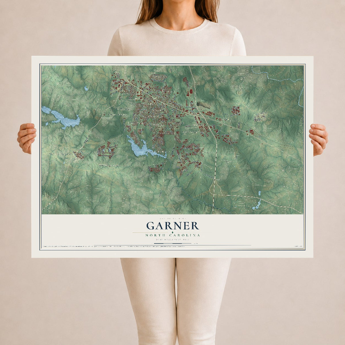 Map of Garner, North Carolina, 24 x 36 inch unframed archival matte print