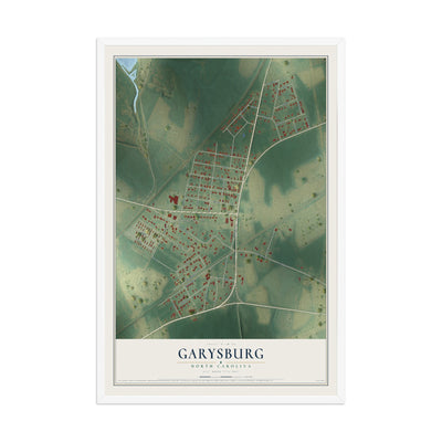 Map of Garysburg, North Carolina, 12 x 18 inch print in a white wood frame