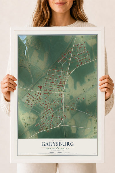 Map of Garysburg, North Carolina, 18 x 24 inch print in a white wood frame