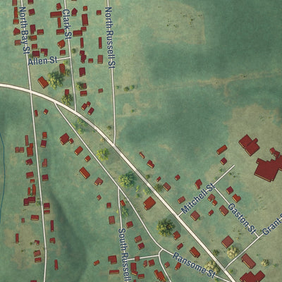 Second close-up of the map of Gaston, North Carolina print showing more streets and buildings