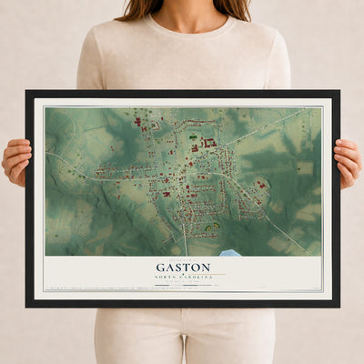 Map of Gaston, North Carolina, 12 x 18 inch print in a black wood frame